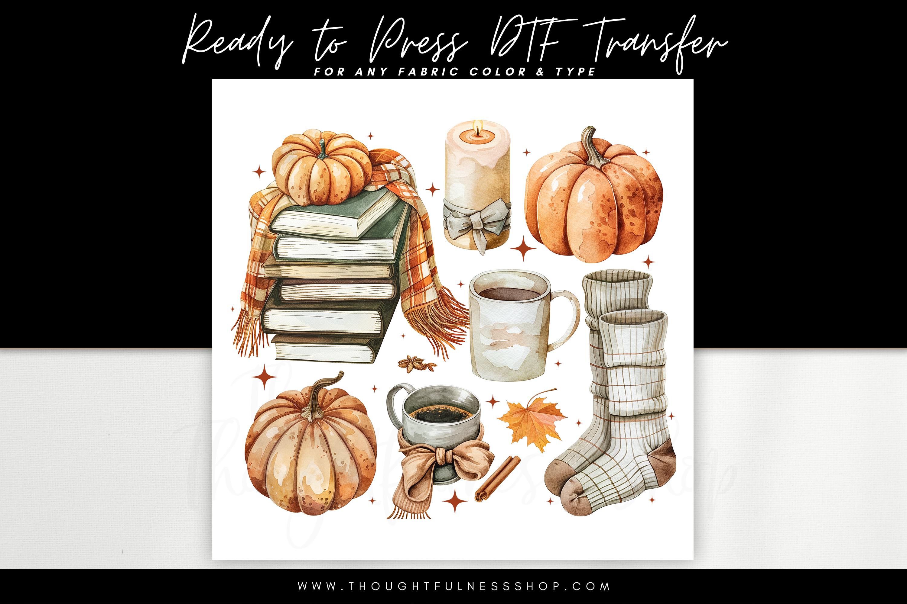 Ready to Press DTF Transfer - Cozy Fall Book Lover Tshirt Transfer - Coquette Pumpkin Girl PSL Heat Press Transfer - Cozy Autumn DTF Designs