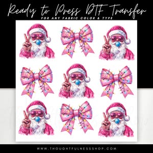 Ready to Press DTF Transfer, Croquette Bubblegum Santa, Retro Peace Sign Christmas Design, Pink Shades for DIY Holiday Shirts & Gifts