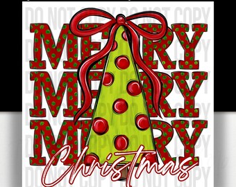 Polka Dot Christmas Tree Clipart: Red Preppy Bow, Merry Holiday Design