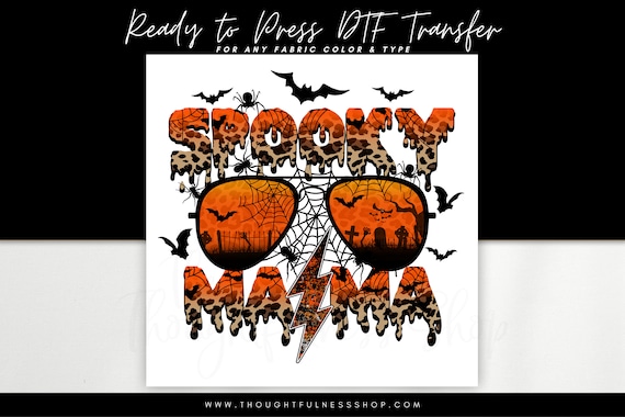 Ready to Press DTF Transfer - Leopard Print Spooky Mama TShirt Transfer - Direct To Film - Halloween DTG Heat Press Transfer Designs