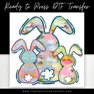 Ready to Press DTF Transfer - Watercolor Gold Foil Easter Bunny Family Heat Press Transfer, Custom DTF Transfers - Spring Shirt DTF Prints