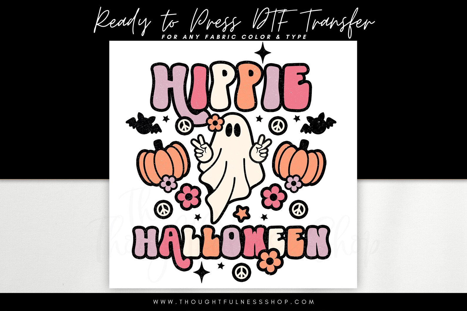 Ready to Press DTF Transfer - Retro Hippie Halloween T-shirt Transfer ...