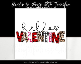 Ready to Press DTF Transfer - Hello Valentine TShirt Transfer - Valentine&#39;s Day Gifts - Leopard Print Heat Press Transfer - DTF Design