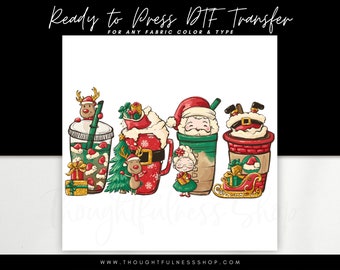 Ready to Press DTF Transfer - Santa Reindeer Mrs Clause Iced Latte Tshirt Design - Christmas Coffee Heat Press Transfer - Direct To Film