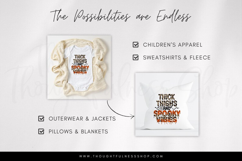 Ready to Press DTF Transfer - Thick Thighs & Spooky Vibes Halloween TShirt Transfer - Direct To Film - Fall DTG Heat Press Transfer Designs imagem 5
