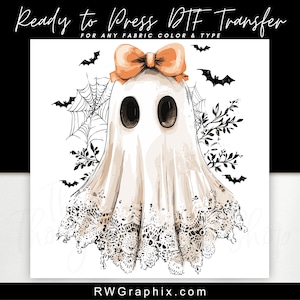 Vintage Lace Ghost Girl – Halloween DTF Transfer for Fall Shirts, Teacher Tees, Spooky DIY Gifts & Boutique Trick or Treat Apparel with Bats