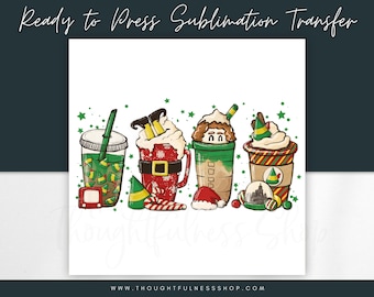 Ready To Press - Elf Peppermint Iced Coffee Sublimation - Heat Press Transfer - Christmas TShirt Graphic - Christmas Coffee Mug Transfer