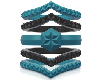 Designed Silicone Wedding Ring for Women. Set of Thin and Stackable Rings. 5 Bands Pack. Affordable, Comfortable, Soft Rubber Wedding Bands