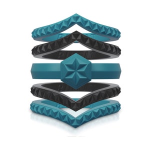 Designed Silicone Wedding Ring for Women. Set of Thin and Stackable Rings. 5 Bands Pack. Affordable, Comfortable, Soft Rubber Wedding Bands