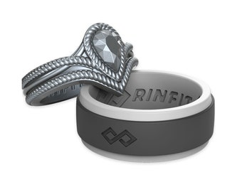 Rinfit Matching Silicone Rings for Couples - Silicone Wedding Bands - Rubber Rings Sets for Him and Her - Rinfit Air and Diamond Pear