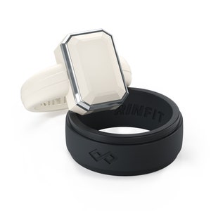 Rinfit Matching Silicone Rings for Couples - Silicone Wedding Bands - Rubber Rings for Him and Her - Infinity&Oversized Metal Framed Emerald
