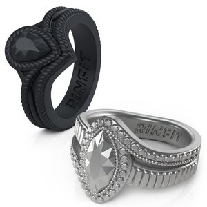Rinfit Silicone Rings for Women - Female Soft & Comfortable Replacement Wedding Rings - Pear and Marquise Diamond Collection - 2 Rings Set