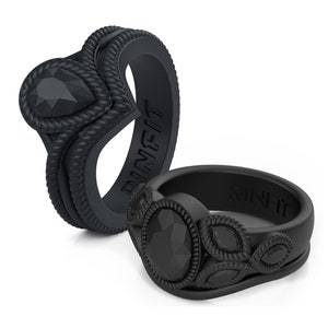 Rinfit Silicone Rings for Women - Female Soft & Comfortable Replacement Wedding Rings - Oval and Pear Diamond Collection - 2 Rings Set