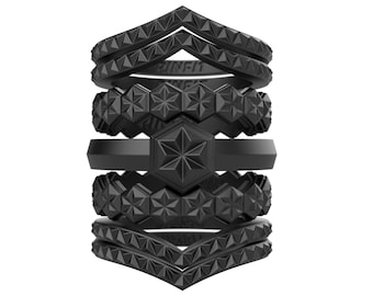 Designed Silicone Wedding Ring for Women. Female Wedding Rubber Bands. Soft Comfortable Ring Replacement.  Stackable Set - 7 Rings
