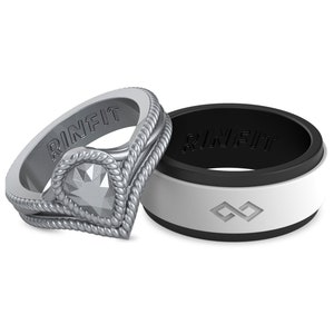 Rinfit Matching Silicone Rings for Couples - Silicone Wedding Bands - Rubber Rings Sets for Him and Her - Rinfit Air and Diamond Pear Silver