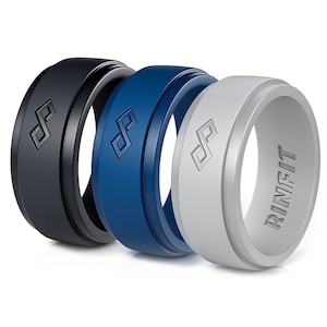 Rinfit Silicone Wedding Ring for Men - Soft Rubber Wedding Band Replacement - Infinity Collection - 3 Rings Pack