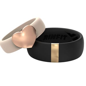 Rinfit Matching Silicone Rings for Couple - Silicone Wedding Bands - Rubber Rings Set for Him and Her - MetalBar & Metal Heart Collection