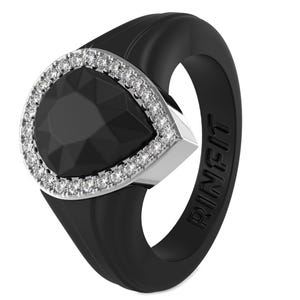 Pear Silicone Ring with Metal Frame and Cubic Zirconia Stones - Silicone Wedding Rings for Women - Rubber Band Replacement