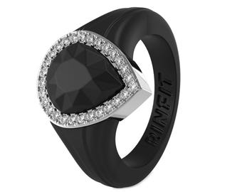 Pear Silicone Ring with Metal Frame and Cubic Zirconia Stones - Silicone Wedding Rings for Women - Rubber Band Replacement