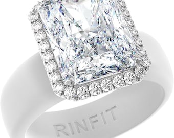 Rinfit Halo Silicone Ring for Women – 10×8 mm Emerald Cut CZ | Patented Design
