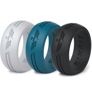 Rinfit Silicone Wedding Ring for Men - Soft Rubber Wedding Band Replacement - Eagle Collection - 3 Rings Pack