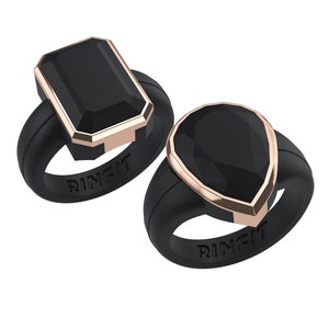 Silicone Wedding Rings for Women - Rubber Band Replacement - Metal Framed Diamond Pear & Emerald Oversized Collections by Rinfit - Rose Gold