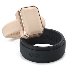 Rinfit Matching Silicone Rings for Couples - Silicone Wedding Bands - Rubber Rings for Him and Her - Infinity&Oversized Metal Framed Emerald