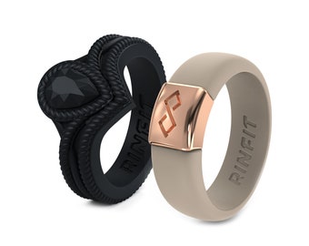 Rinfit Silicone Rings for Women - Female Soft & Comfortable Replacement Wedding Rings - Metal Infinity and Pear Diamond - 2 Rings Set