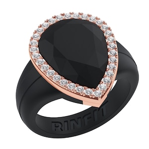 NEW! Silicone Wedding Ring for Women by Rinfit - Oversized Pear Ring with Metal Frame & Stones - Soft Comfortable Rubber Band Replacement