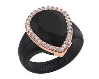 NEW! Silicone Wedding Ring for Women by Rinfit - Oversized Pear Ring with Metal Frame & Stones - Soft Comfortable Rubber Band Replacement