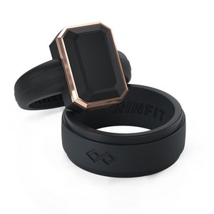 Rinfit Matching Silicone Rings for Couples - Silicone Wedding Band for Him and Her - Infinity&Oversized Metal Framed Emerald Black-Rose Gold