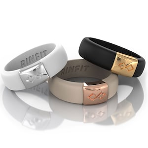Rinfit Silicone Rings for Women - Female Soft & Comfortable Replacement Wedding Rings - Metal Infinity Collection - 3 Rings Set