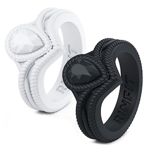Rinfit Silicone Rings for Women - Female Wedding Rubber Bands - Soft & Comfortable Replacement Rings - Pear Diamond Collection - 2 Rings Set