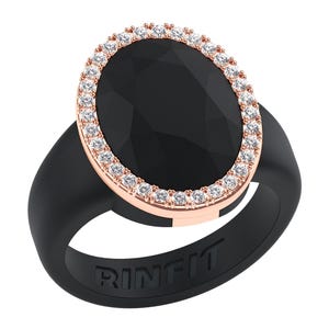 NEW! Silicone Wedding Ring for Women by Rinfit - Oversized Oval Ring with Metal Frame & Stones - Soft Comfortable Rubber Band Replacement