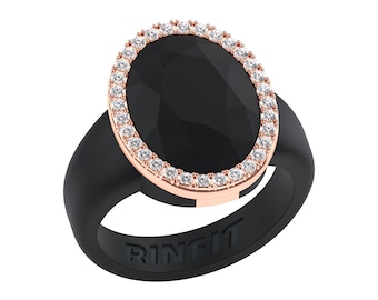 NEW! Silicone Wedding Ring for Women by Rinfit - Oversized Oval Ring with Metal Frame & Stones - Soft Comfortable Rubber Band Replacement