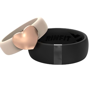 Rinfit Matching Silicone Rings for Couple - Silicone Wedding Bands - Rubber Rings Set for Him and Her - MetalBar & Metal Heart Collection
