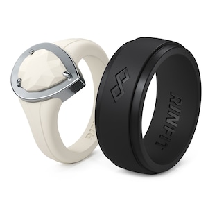 Rinfit Matching Silicone Rings for Couples - Silicone Wedding Bands - Rubber Rings Sets for Him and Her - Infinity and Framed Diamond Pear