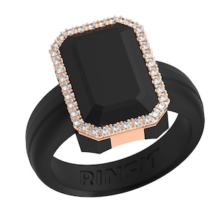 NEW! Silicone Wedding Ring for Women by Rinfit - Emerald Silicone Ring with Metal Frame & Stones - Soft Comfortable Rubber Band Replacement