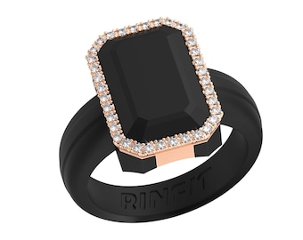 NEW! Silicone Wedding Ring for Women by Rinfit - Emerald Silicone Ring with Metal Frame & Stones - Soft Comfortable Rubber Band Replacement