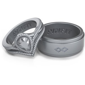 Rinfit Matching Silicone Rings for Couples - Silicone Wedding Bands - Rubber Rings Sets for Him and Her - Infinity and Diamond Pear Set