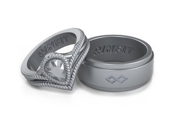 Rinfit Matching Silicone Rings for Couples - Silicone Wedding Bands - Rubber Rings Sets for Him and Her - Infinity and Diamond Pear Set