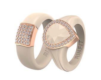 Silicone Wedding Rings for Women by Rinfit - Rubber Band Replacement - Rings with Metal Frame & Zirconia Stones - 2 Rings Set