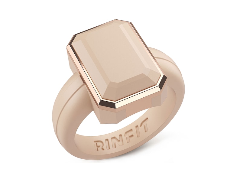 NEWSilicone Wedding Rings for Women-Oversized Diamond Emerald metal frame Rinfit Soft Comfortable Ring Rubber Band Replacement Nude&Rose Gold