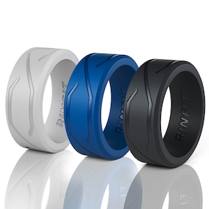 Rinfit Silicone Wedding Ring for Men - Soft Rubber Wedding Band Replacement - 4love Collection - 3 Rings Pack