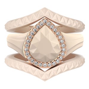 Silicone Wedding Rings for Women by Rinfit - Rubber Band Replacement - Pear Ring with Metal Frame & Zirconia Stones - 3 Rings Set