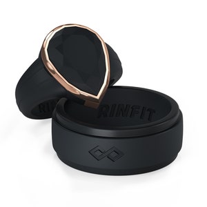 Rinfit Matching Silicone Rings for Couples - Silicone Wedding Bands for Him and Her - Infinity & Oversized Metal Framed Pear Black-Rose Gold
