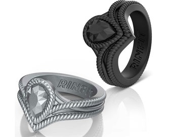 Rinfit Silicone Rings for Women - Female Wedding Rubber Bands - Soft & Comfortable Replacement Rings - Pear Diamond Collection - 2 Rings Set