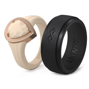 Rinfit Matching Silicone Rings for Couples - Silicone Wedding Bands - Rubber Rings Sets for Him and Her - Infinity and Framed Diamond Pear