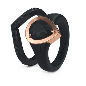 Silicone Wedding Rings for Women by Rinfit - Rubber Band Replacement - New Metal Framed Diamond Pear Collection Stackable Set - 2 Rings Set