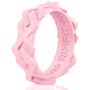 May include: A pink silicone ring with a braided design and the word "RINFIT" embossed on the side.